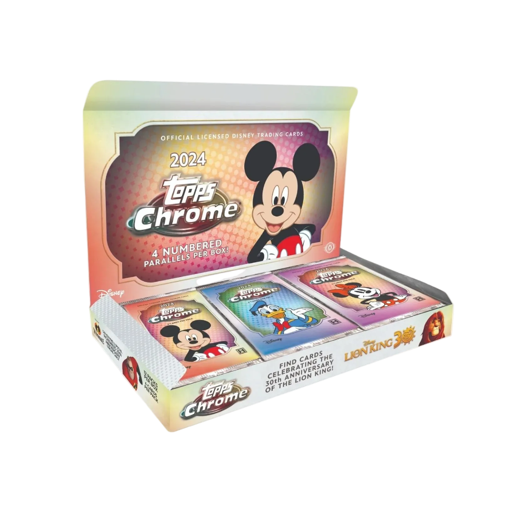 Topps Disney Chrome 2024 Hobby Box mit 12 Packs und 72 Karten