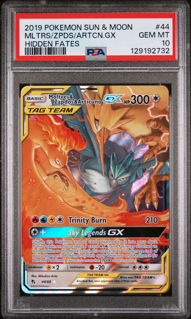 Moltres & Zapdos & Articuno GX 44/68 Hidden Fates EN PSA 10