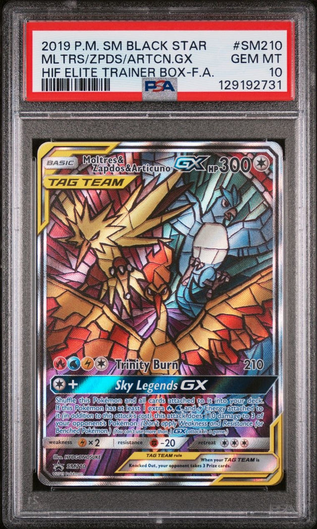 Moltres & Zapdos & Articuno GX SM210 Hidden Fates ETB EN PSA 10