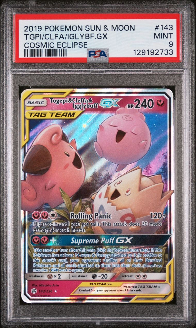 Togepi & Cleffa & Igglybuff GX 143/236 Cosmic Eclipse EN PSA 9