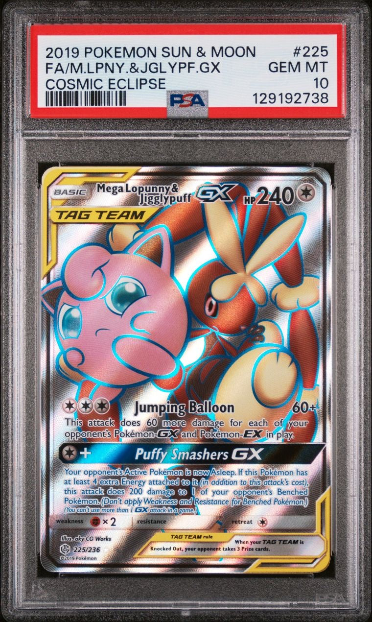 Mega Lopunny & Jigglypuff GX Full Art 225/236 Cosmic Eclipse EN PSA 10