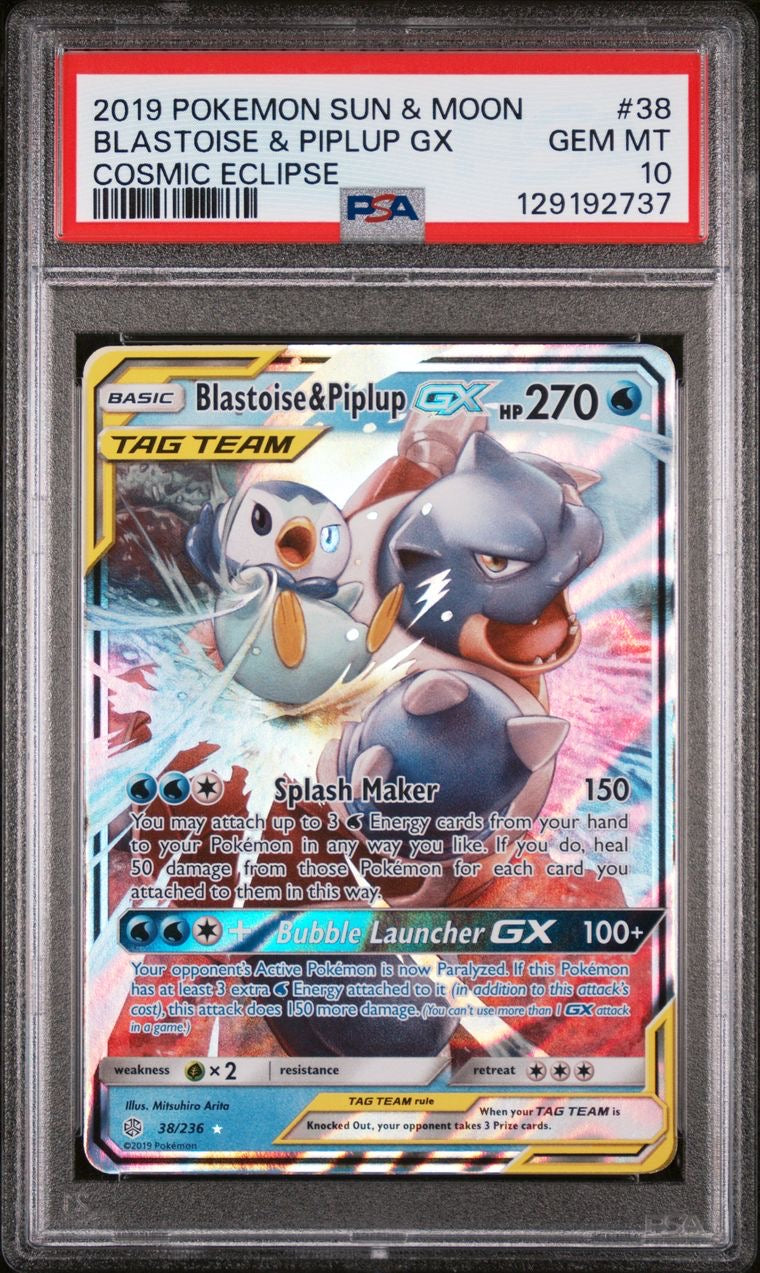 Blastoise & Piplup GX 38/236 Cosmic Eclipse EN PSA 10