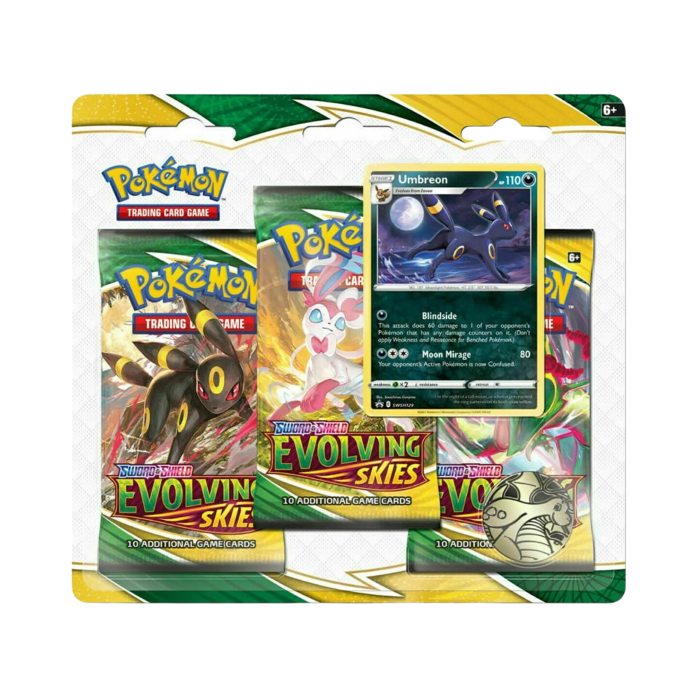 Pokémon Evolving Skies 3-Pack Blister mit Umbreon SWSH129 Promo
