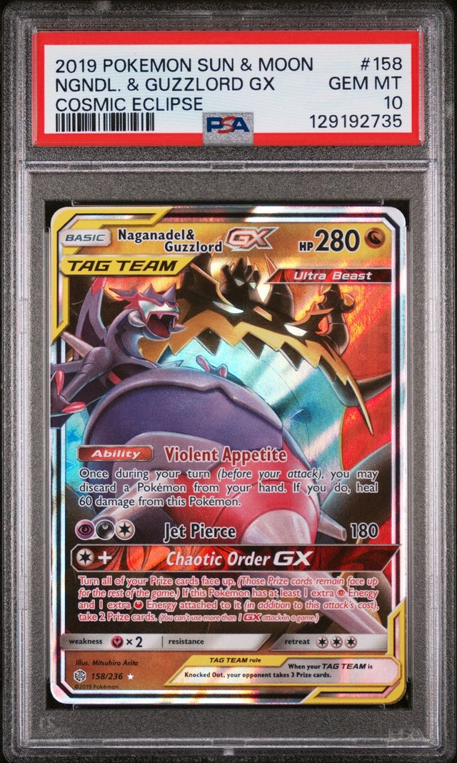 Naganadel & Guzzlord GX 158/236 Cosmic Eclipse EN PSA 10