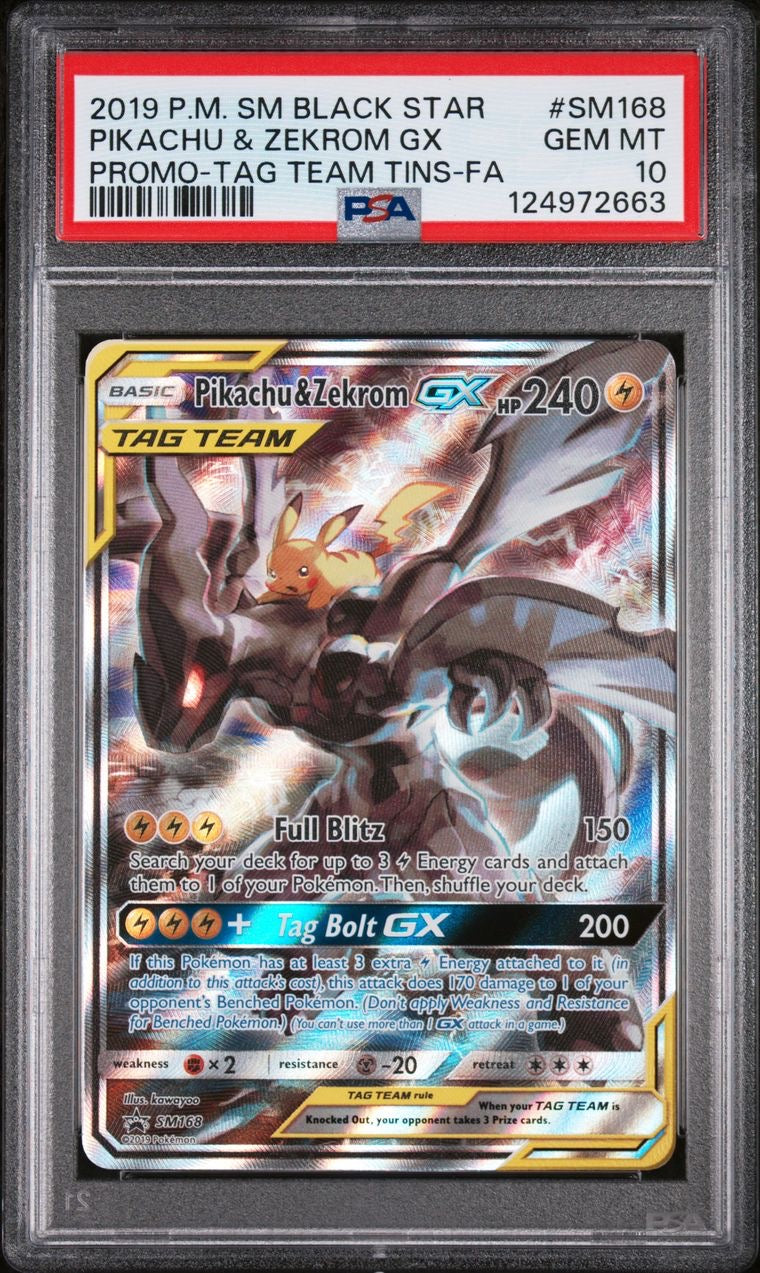 Pikachu &amp; Zekrom GX Tag Team SM168 EN PSA 10