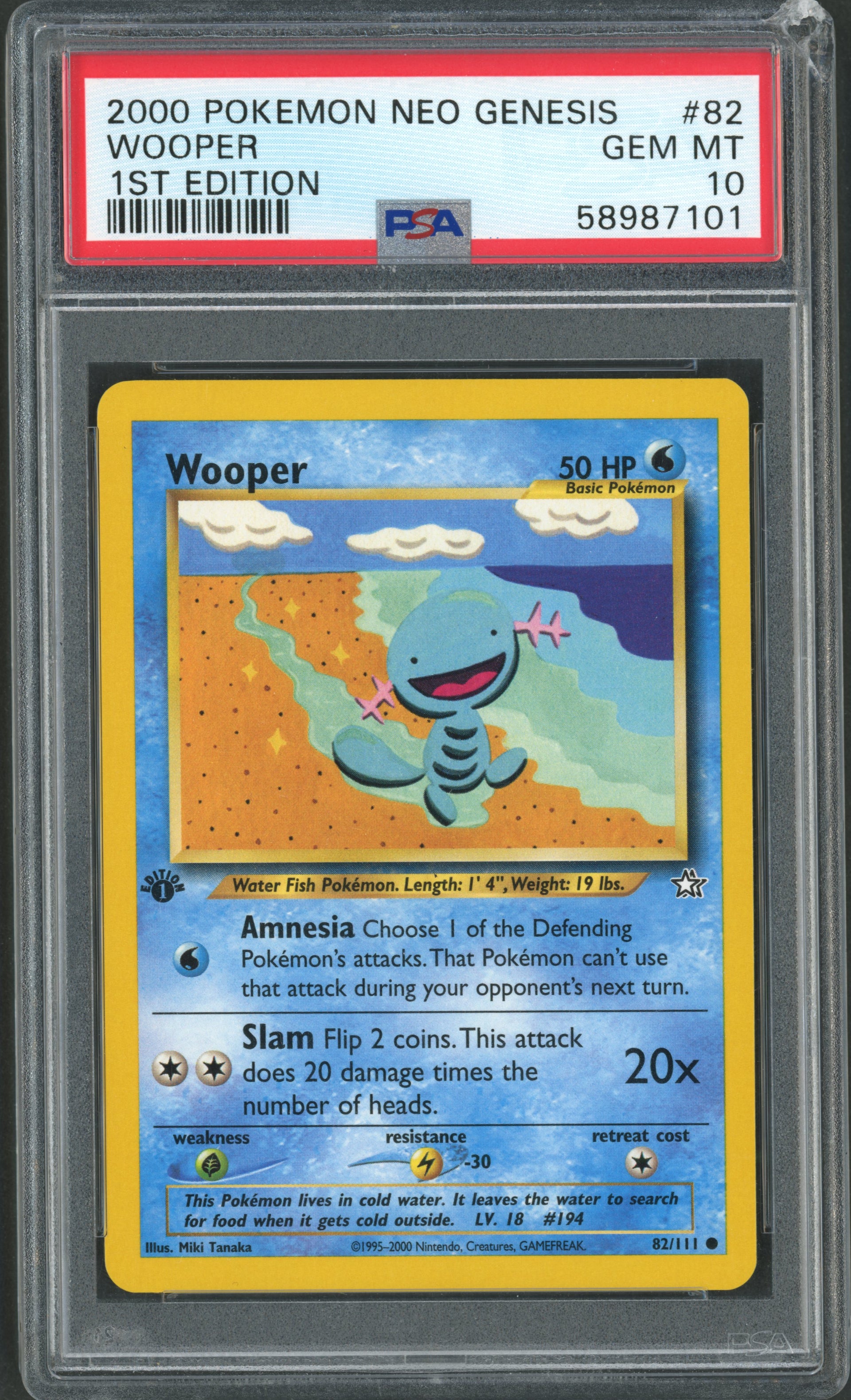 Wooper 82/111 Neo Genesis 1. Edition EN PSA 10 (Crack)