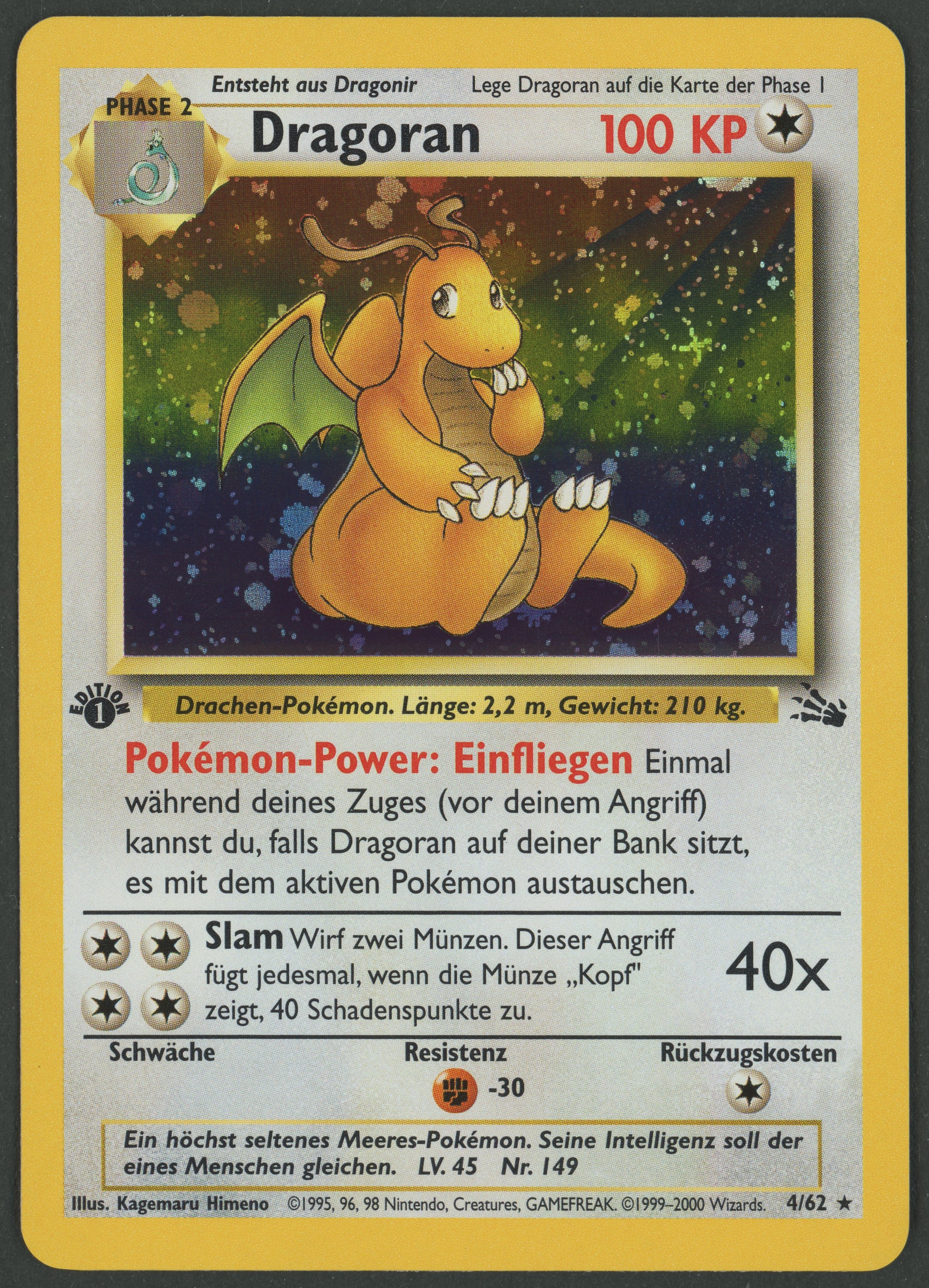 Dragoran Holo 4/62 Fossil 1 Edition DE B