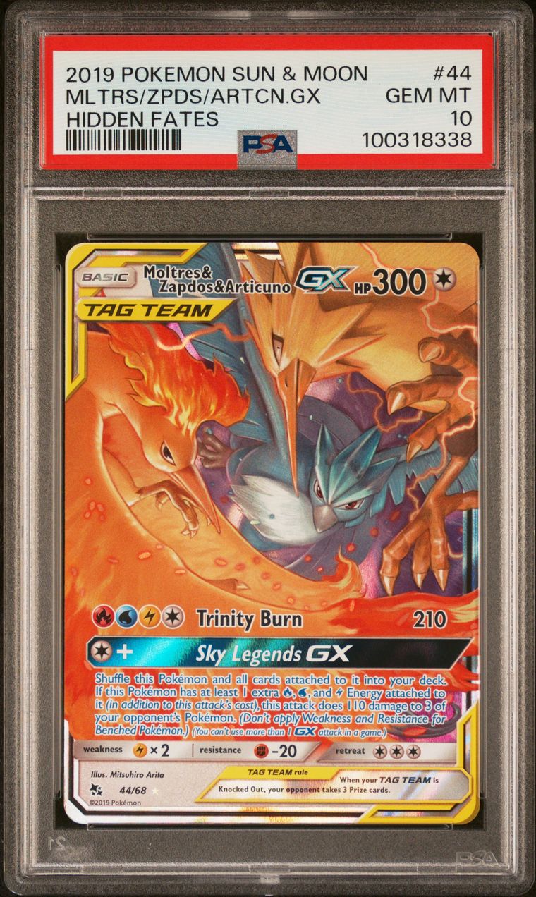 Moltres & Zapdos & Articuno 44/68 Hidden Fates PSA 10