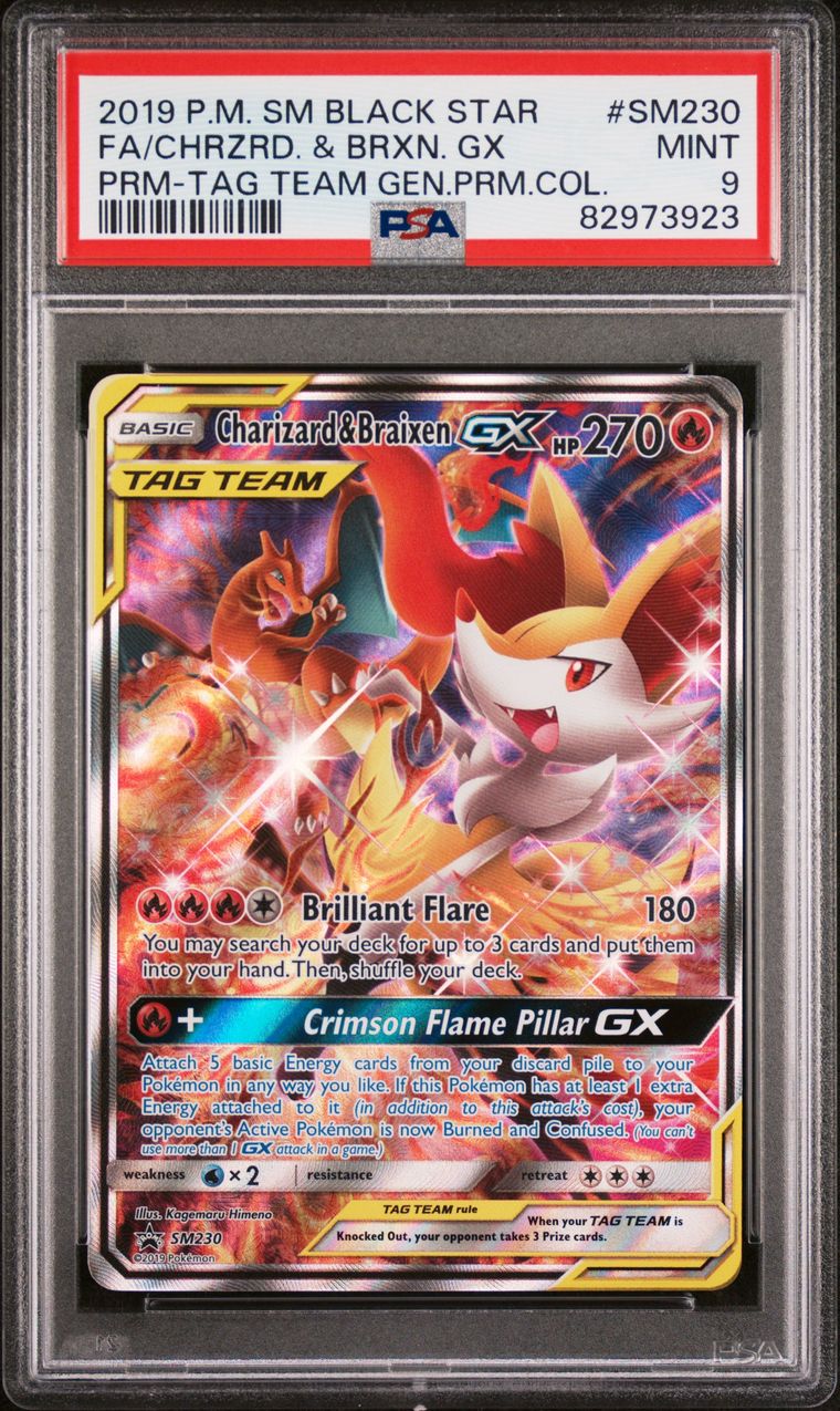 Charizard & Braixen SM230 Premium Tag Team Collection PSA 9