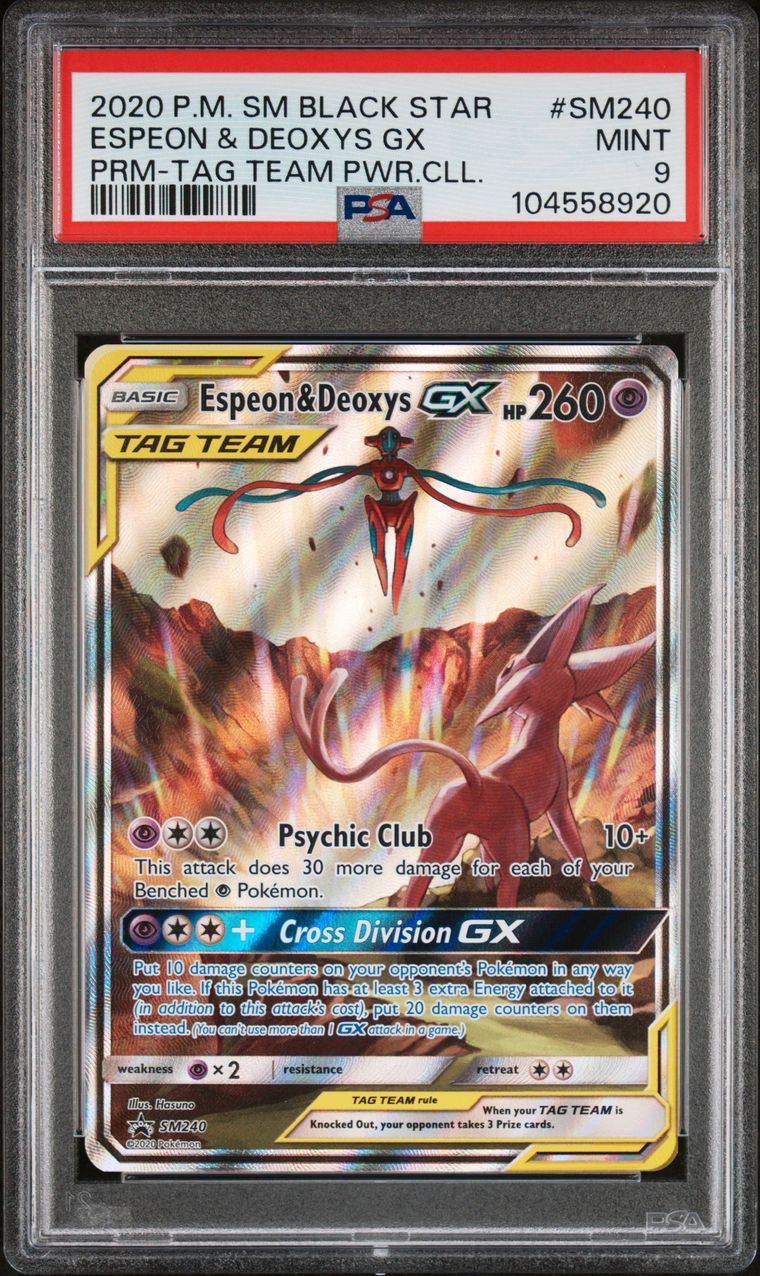 Espeon & Deoxys SM240 Premium Tag Team Collection PSA 9
